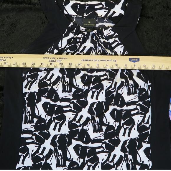 Elephant Floral Abstract Tank Top Sz M Cowl Draped Neck Black Purple Worthington - Picture 4 of 15